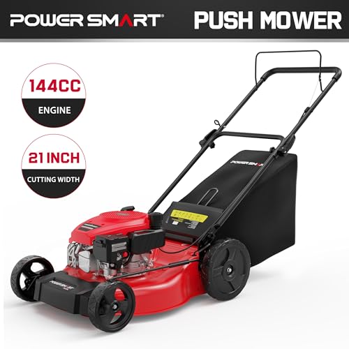 PowerSmart 21-Inch Gas Lawn Mower with B&S Engine, 3-in-1 (Bag/Mulch/Rear Discharge), Self-Propelled, 6 Cutting Heights, Durable Steel Deck, Rear-Wheel Drive