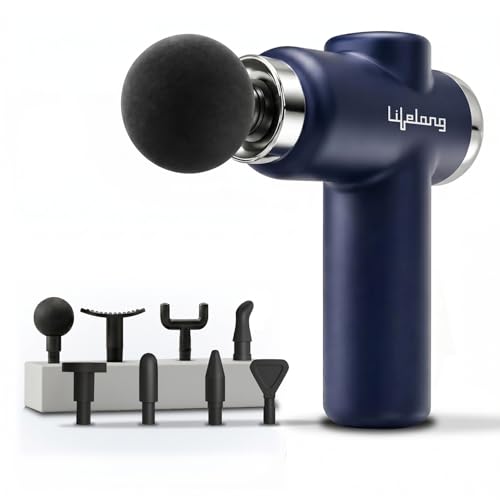 Gun Massager for Pain Relief – 8 Massage Heads, 6 Speed Modes, Rechargeable, Quiet 20W Motor, Lightweight & Portable Deep Tissue Massager for Back, Ne
