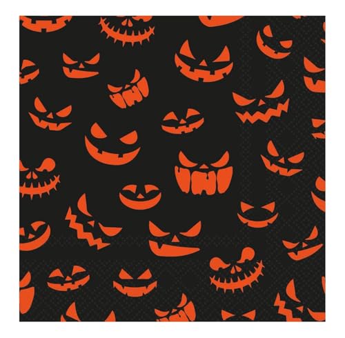 IHR Ideal Home Range Cocktail Napkins Disposable 3-Ply Paper Party Napkin Pack, 5" x 5", Pumpkin Smiles, 20-Count