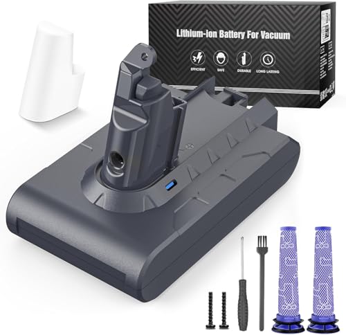 Keenstone V6 6500mAh Akku für Dyson V6 DC62, Ersatzakku für Dyson DC58 DC59 DC61 Animal DC72 DC74 SV03 SV05 SV06 SV07 SV09 Staubsauger + 2pcs Filter