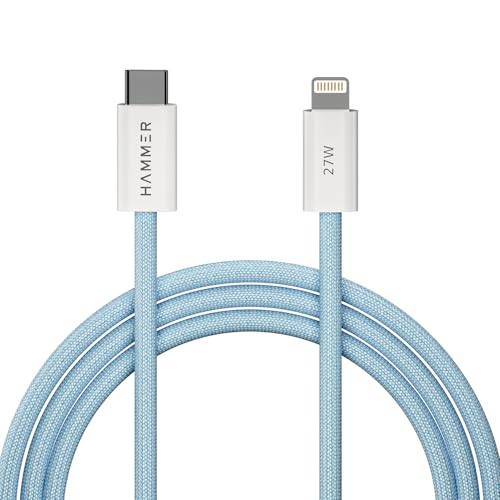 HAMMER 27W Type-C to Lightning 8 Pin Nylon Braided Cable, 27W Fast Charging, 480Mbps High Speed Data Transfer & Durable Tangle Free Design, Compatible