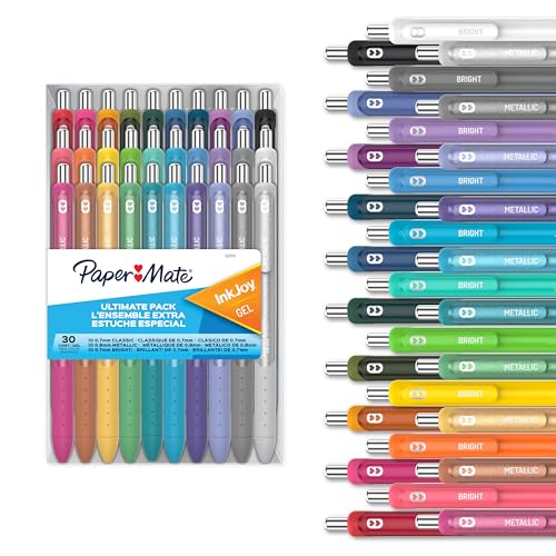 Paper Mate InkJoy Gel Pens Ultimate Pack, Retractable Pens, Featuring Classic, Bright!, and Metallic Pens, Assorted, 30 Count
