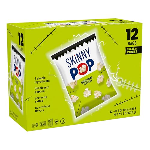 SkinnyPop Popcorn, Original, Trick or Treat Snack Bags, Gluten-Free, Non-GMO Snacks, 0.5oz, 12 Count