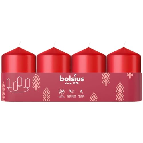 (-35%) Bolsius - Adventszeit - Stumpenkerze - rot - 6cm - 4-Pack - Dekorative Kerze - Mit natürlichem Pflanzenwachs - Ohne Palmöl