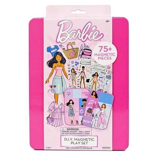 Barbie D.I.Y. Magnetic Play Set, 75 Pieces, 3 Magnetic Dolls, Crafts for Kids Ages 4-8, 4 Year Old Girl Birthday Gifts, Girl Toys, Cute Travel Toy, Fun Airplane Activities, Pretend Play for Girls