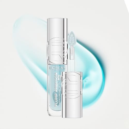 L'Oreal Paris Plump Ambition pH Hyaluron Lip Oil, Color Shifting Lip Tint with 24HR Hydration, Volumizing Shine and Lasting Color, 010 pH Cristal Ice