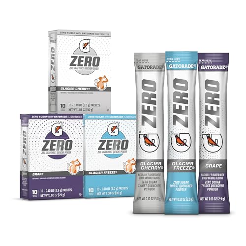 Gatorade G Zero Sports Drink Mix Powder Packets, 3 Flavor Frost Variety Pack, Electrolyte Powder Drink Mix for Hydration, Zero Sugar, 30 Total Packets