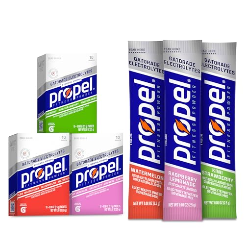 Propel Electrolyte Enhanced Water Drink Mix Powder Packets, Kiwi Strawberry Variety Pack, Zero Calorie & Zero Sugar Hydration with Electrolytes and Vitamins C & E (30 Packets)