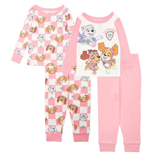 Nickelodeon Girls' Paw Patrol | Baby Shark | Blue's Clues & You 4-Piece Snug-fit Cotton Pajama Set, Soft & Cute for Kids, Pawsome Fun