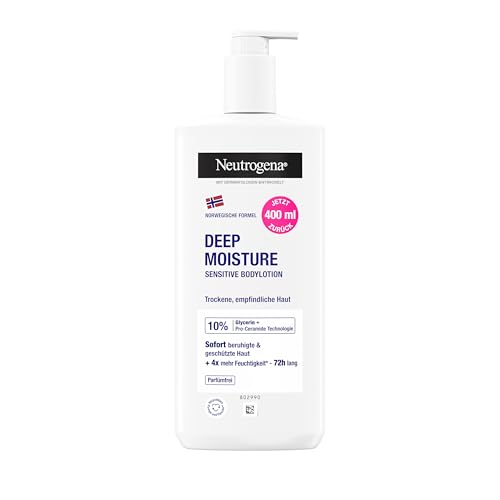 🔥 STARKER PREIS (-30%) Neutrogena Norwegische Formel Deep Moisture Sensitive Bodylotion (400 ml) für trockene, empfindliche Haut mit 10 Prozent Glycerin + Pro-Ceramide Technologie
