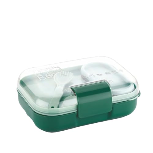 ATTRO Food Bite Kids Plastic Lunch Box – 3 Compartments, 1 Small Container & Spoon, with Stylish Lid BPA-Free, Freezer Safe, Ideal for School, Travel 
