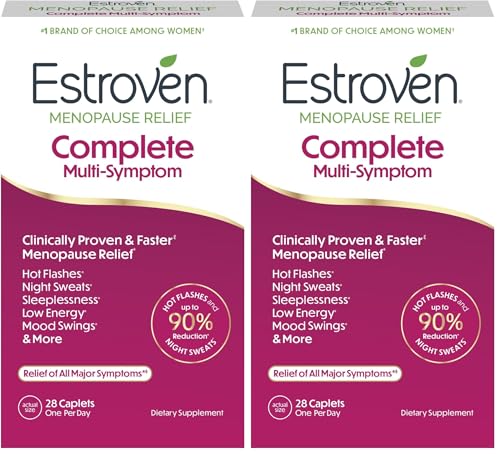 Estroven Complete Multi-Symptom Menopause Supplement for Women, 28 Ct., Clinically Proven Ingredient Provide Menopause Relief & Night Sweats & Hot Flash Relief, Drug-Free & Non-GMO (Pack of 2)