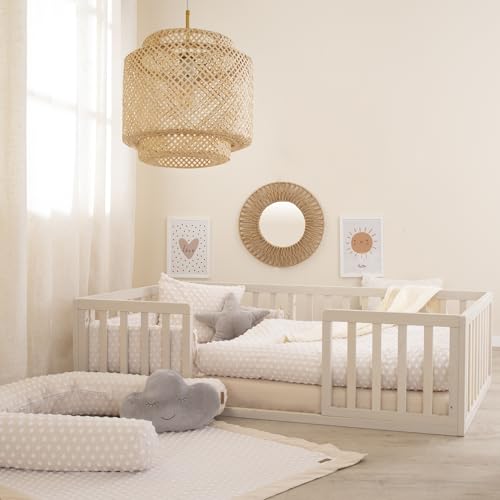 (-40%) roba Montessori Bodenbett 70 x 140 cm für Kinder - Inklusive Lattenrost & Rausfallschutz - Bodennahes Schlafkonzept für Kleinkinder - Stone Washed
