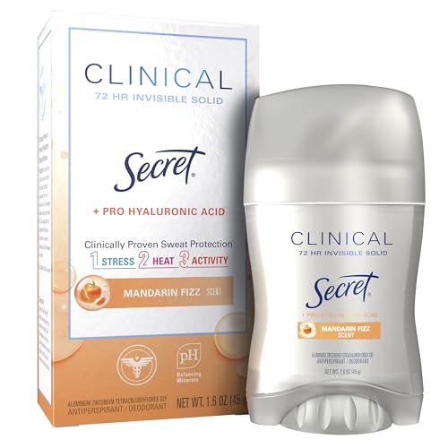 Secret Clinical Strength Antiperspirant and Deodorant for Women, Invisible Solid, Mandarin Fizz 1.6oz