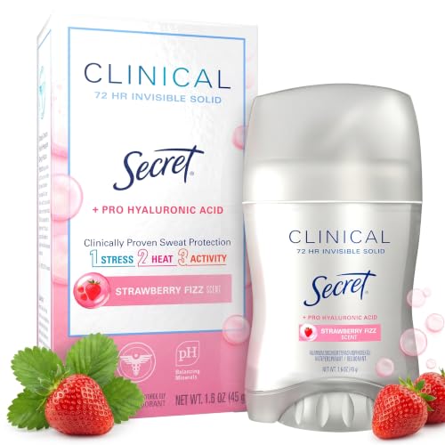 Secret Clinical Strength Antiperspirant and Deodorant for Women, Pro-Hyaluronic Acid, Invisible Solid, Strawberry Fizz 1.6oz