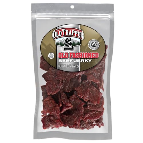 Old Trapper Beef Jerky, Old-Fashioned 8-Ounce Bag, Tender Meat Snacks for Lunches or Between Meals, 11 Grams of Protein, Zero Grams of Fat, and 70 Calories per Serving (Pack of One)