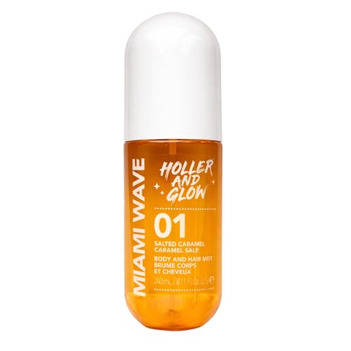 Holler and Glow Miami Wave Salted Caramel Body & Hair Mist, Body Spray For Women, Hair Perfume, Fragrance, Sweet Coconut, Vanilla Scented, Warm & Sweet Fragrance Notes, 8.11 Fl Oz