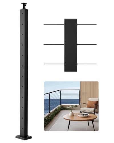 6,09€ Coupon! VEVOR Kabelgeländerpfosten, 1067x50,8x50,8 mm, Kabel-Treppengeländerpfosten, vorgebohrte horizontale Löcher, Edelstahl SUS304, für Handlauf, Balustrade, schwarz, 1JZLGZXHS106AWJO6001V0