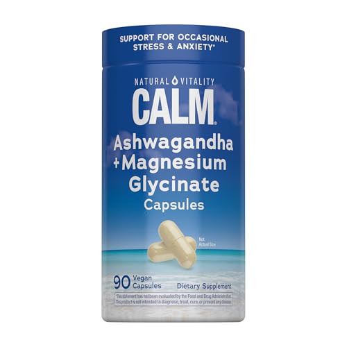 Natural Vitality Calm Ashwagandha + Magnesium Glycinate Capsules | Support for Occasional Stress & Anxiety | Gluten Free Supplement| 90 Count