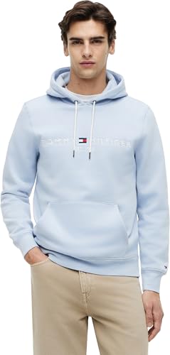 🔥 STARKER PREIS (-47%) Tommy Hilfiger Herren Hoodie Tommy Logo mit Kapuze, Blau (Breezy Blue), L