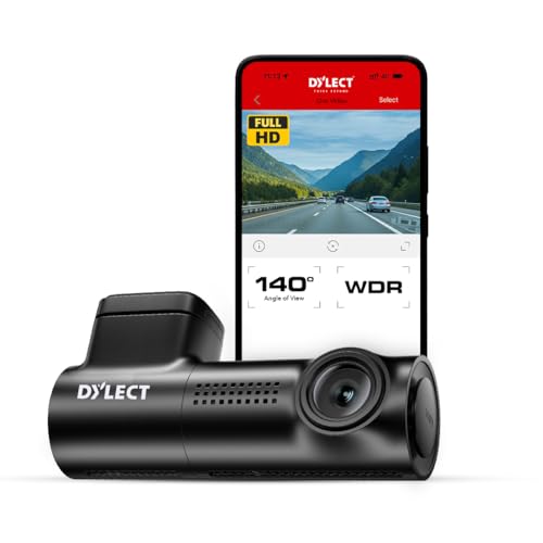Dylect® Sense Classic 1080p Single Channel Dash Cam with Night Vision, 140° Wide-Angle Lens, G-Sensor, Loop Recording, Wi-Fi & App Control, Parking Mo