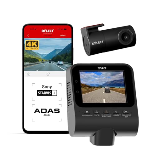 Dylect® Sense Smartchoice 4K Max 2 Channel Dash Cam, 4K Front + 1080p Rear, Sony STARVIS 2, ADAS, GPS, Wi-Fi, Night Vision, 140° Wide Angle, Loop Reco