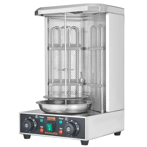 VEVOR Shawarma Grill Machine, 122°F-572°F, 13lbs Capacity, Chicken Shawarma Cooker Machine with 2 Burners, Stainless Steel, Electric Vertical Broiler Gyro Rotisserie Oven for Home and Commercial Use