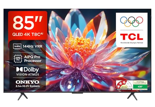 TCL 215 cm (85 inches) 4K Ultra HD Smart QLED Google TV | 120Hz Refresh Rate | 3GB RAM | 40W Onkyo 2.1ch Speakers | Dolby Vision & Atmos | 85T8C