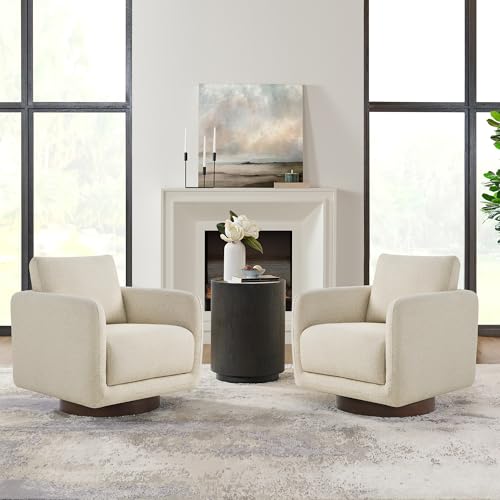 KISLOT Modern Swivel Accent Chair, 360° Rotating Round Barrel Armchair with Performance Fabric Upholstery for Living Room, Bedroom, Office, Reading Nook, Set of 2,Oatmeal