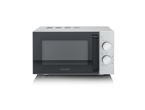 (-35%) Severin Solo-Mikrowelle mit Glasboden, Flatbed (flacher Hohlraum für große Speisen), ohne Drehteller, gleichmäßige Erwärmung, 6 Stufen, 2 Drehregler, 20L, 800W, matt,schwarz,Edelstahl, MW 9184