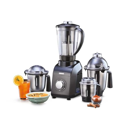 USHA 1200W TurboX Mixer Grinder | Faster and finer grinding | 100% Copper motor for long life, durability | 4 Stainless Steel Jars With Fruit Filter |