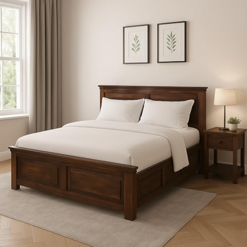 EXCEL HOME EXCEL International Siska Solid Sheesham Wood Queen Size Bed with Buid in Storage | Wooden Double Bed Box Storage for Bedroom | Rosewood, T