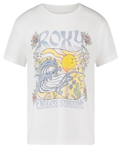 Roxy Girls' Short Sleeve Boyfriend Fit Logo Tee, Crew Neck Graphic T-Shirt, Soft & Comfortable, Egret Sunshine