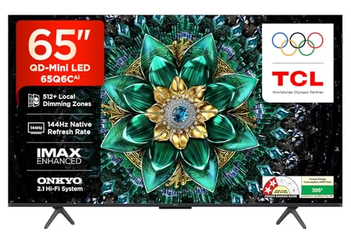 TCL 164 cm (65 Inches) 4K UHD Smart QD-Mini LED Google TV | 144Hz Refresh Rate | 3GB RAM | 46W Onkyo 2.1 | Upto 512+ Zones | IMAX Enhanced | 65Q6C