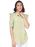Zima Leto Womens Solid Green Formal Shirt Polyester Button