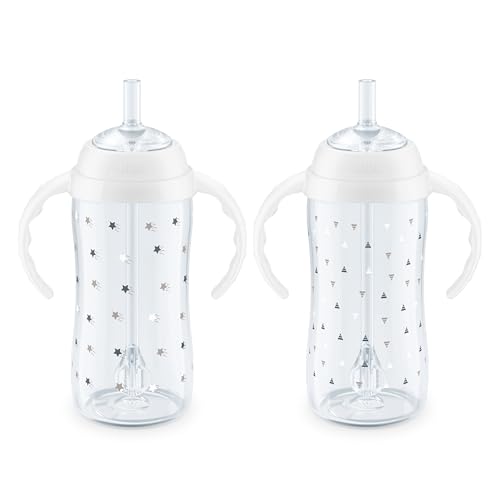 NUK Learner Straw Cup, 10oz, 2-Pack - Toddler Sippy Cup with Soft Straw for Easy Drinking, Suitable for Ages 8 Months and Up, Timeless Collection
