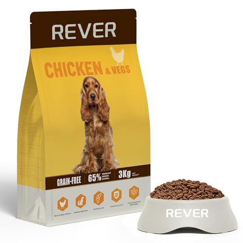 (-21%) Rever EA3 Hundefutter Trocken Getreidefrei mit Frischem Huhn für Erwachsene Hunde – 65% Tierisches Eiweiß & Natürliche Ernährung zur Unterstützung von Verdauung, Muskelgesundheit und Energie -3kg