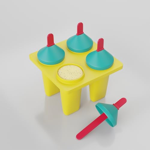 Clazkit Plastic 4 Cavity Reusable Ice Pop Makers, Homemade Popsicle/Frozen Ice Cream/Kulfi Candy for Children & Adults Set of 1 - Multicolor, 11L x 11