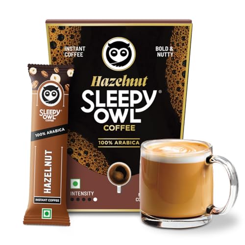 Sleepy Owl Hazelnut Freeze Dried Coffee Sachets | 20g - Pack of 10 x 2g Instant Coffee Powder Sachets | 100% Arabica Beans | Aromatic Coffee Pouch | R