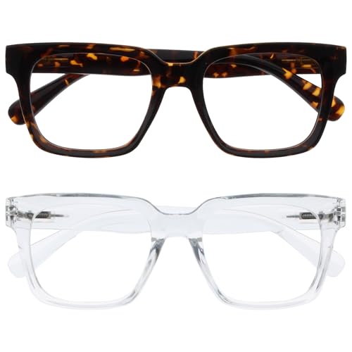 OPULIZE ERA Blue Light Glasses for Women & Men-Clear Lens-Anti-Reflective & Anti-Glare-UV400 Protection-Oversized Frame-Computer & Screen Glasses(Pack 2 of with 2 Pouches)