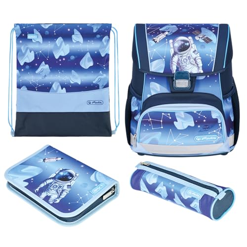 (-17%) Herlitz Schulranzen Set 4-teilig Loop Cosmic Explorer Blau 17 L Ergonomischer Tornister mit geringem Gewicht 1. Klasse Junge Mädchen Kinder, Astronaut