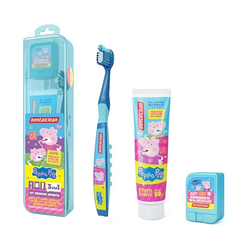 Kit infantil Escova de dente + Gel dental + Fio dental Peppa Pig.