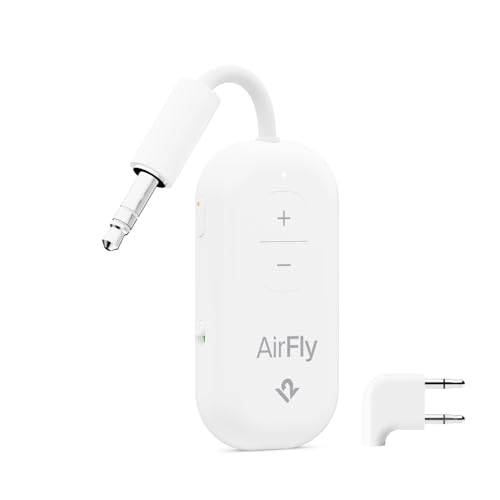 AirFly Pro 2 Deluxe – Bluetooth Adapter for Airplane, Pair 2 AirPods or Wireless Headphones – 3.5mm AUX Bluetooth Transmitter/Receiver for Cars, Boats, Treadmills, TVs – Airplane Travel Essentials