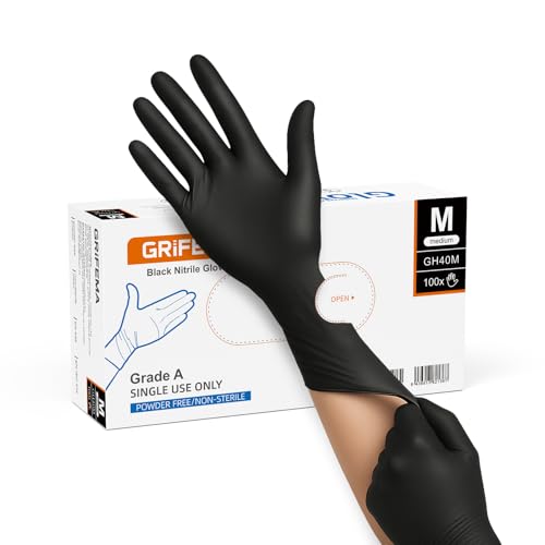 (-25%) GRIFEMA Einmalhandschuhe 100 Stück, Schwarze Nitrilhandschuhe Größe M