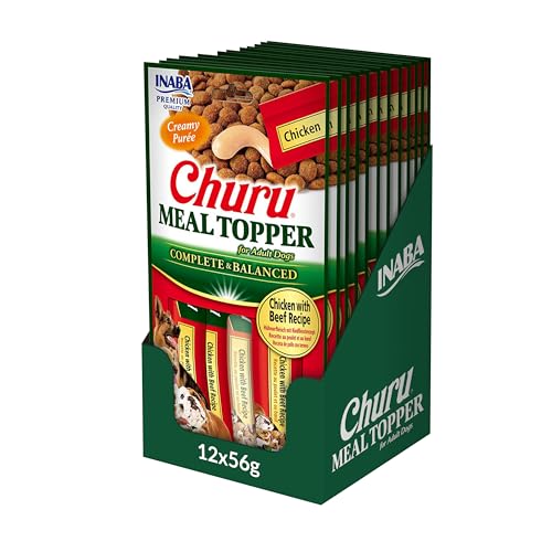 Churu Meal Toppers by INABA Dog Treat - Chicken with Beef - 12 Pack (48 x 14g) / Soft & Creamy, Delicious & Healthy Purée Food Topper, Natural, Grain Free