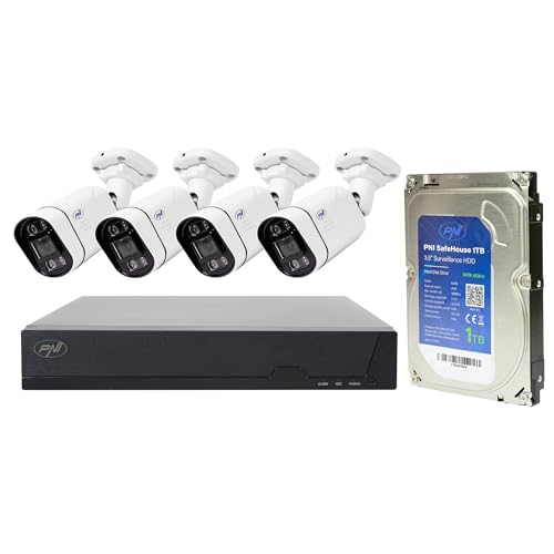 POE video surveillance package PNI House IPMAX POE 5, NVR, 4 cameras with 5MP IP and PNI SafeHouse 1TB HDD included