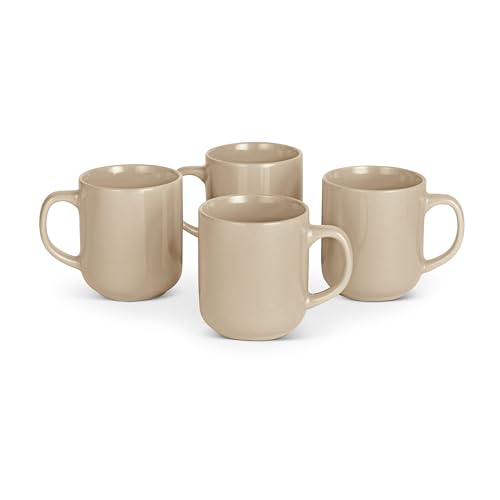 Amazon Basics Ceramic Coffee Mugs, Ceramic 4-Piece Set, 16 oz, Microwave and Dishwasher-Safe, Linen GrayCeramic Coffee 