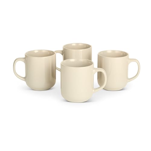 Amazon Basics Glazed Stoneware Coffee Mugs, Ceramic 4-Piece Set, 16 oz, Microwave and Dishwasher-Safe, IvoryThank You M