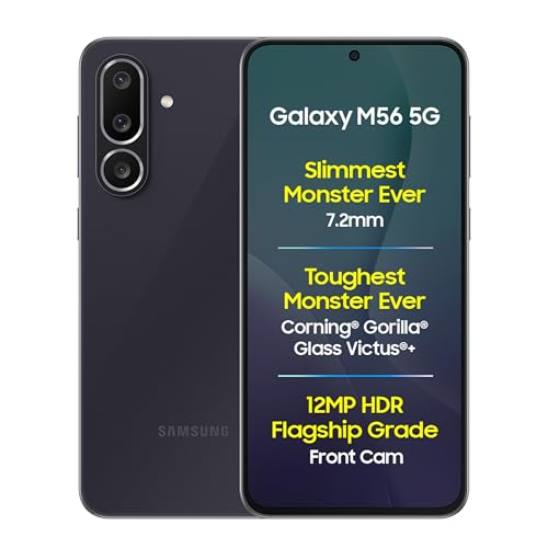 Samsung Galaxy M56 5G Mobile (Black, 8GB RAM, 128GB Storage)| Segment Slimmest | Gorilla Glass Victus+ | 10 Bit HDR Video | 50MP Camera | AI | Vapour 