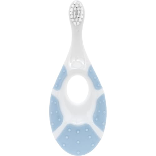 Buba Escova de Dente para Primeiros Dentinhos, 0-2 Anos, Cerdas Extra Macias, 10,5 cm, Branco e Azul